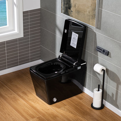 WOODBRIDGE EBT-HB02 One-Piece Square Smart Bidet Toilet with Auto Open & Close, Foot Sensor, Auto Flush, Multiple Spray Modes, Heated Seat, Warm Water and Air Dryer, Auto LED Nightlight, Glossy Black