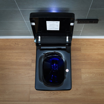 WOODBRIDGE EBT-HB02 One-Piece Square Smart Bidet Toilet with Auto Open & Close, Foot Sensor, Auto Flush, Multiple Spray Modes, Heated Seat, Warm Water and Air Dryer, Auto LED Nightlight, Glossy Black