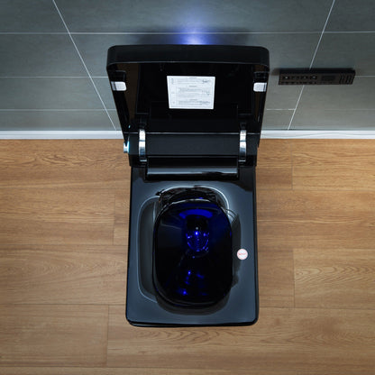 WOODBRIDGE EBT-HB02 One-Piece Square Smart Bidet Toilet with Auto Open & Close, Foot Sensor, Auto Flush, Multiple Spray Modes, Heated Seat, Warm Water and Air Dryer, Auto LED Nightlight, Glossy Black