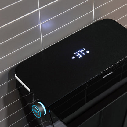 WOODBRIDGE EBT-HB02 One-Piece Square Smart Bidet Toilet with Auto Open & Close, Foot Sensor, Auto Flush, Multiple Spray Modes, Heated Seat, Warm Water and Air Dryer, Auto LED Nightlight, Glossy Black