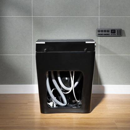 WOODBRIDGE EBT-HB02 One-Piece Square Smart Bidet Toilet with Auto Open & Close, Foot Sensor, Auto Flush, Multiple Spray Modes, Heated Seat, Warm Water and Air Dryer, Auto LED Nightlight, Glossy Black