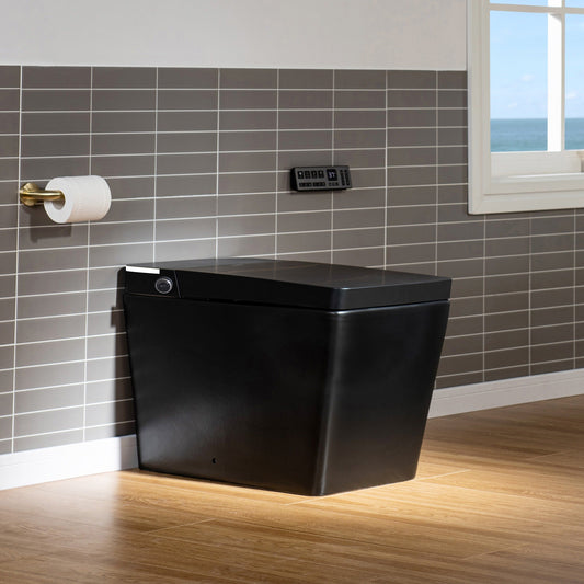 WOODBRIDGE EBT-MB03 One Piece Square Smart Bidet Toilet with Auto Open & Close, Foot Sensor, Auto Flush, Multiple Spray Modes, Heated Seat, Warm Water and Air Dryer, Auto LED Nightlight, Matte Black