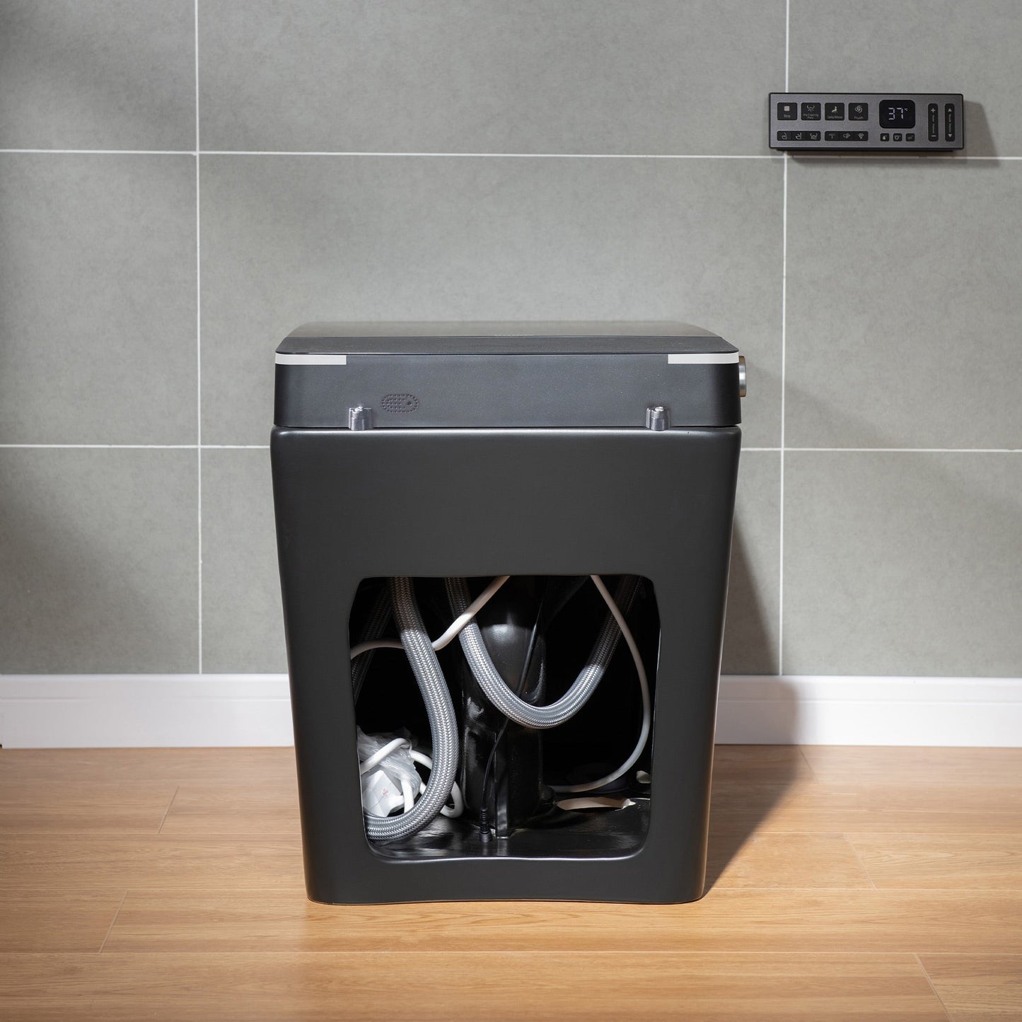 WOODBRIDGE EBT-MB03 One Piece Square Smart Bidet Toilet with Auto Open & Close, Foot Sensor, Auto Flush, Multiple Spray Modes, Heated Seat, Warm Water and Air Dryer, Auto LED Nightlight, Matte Black