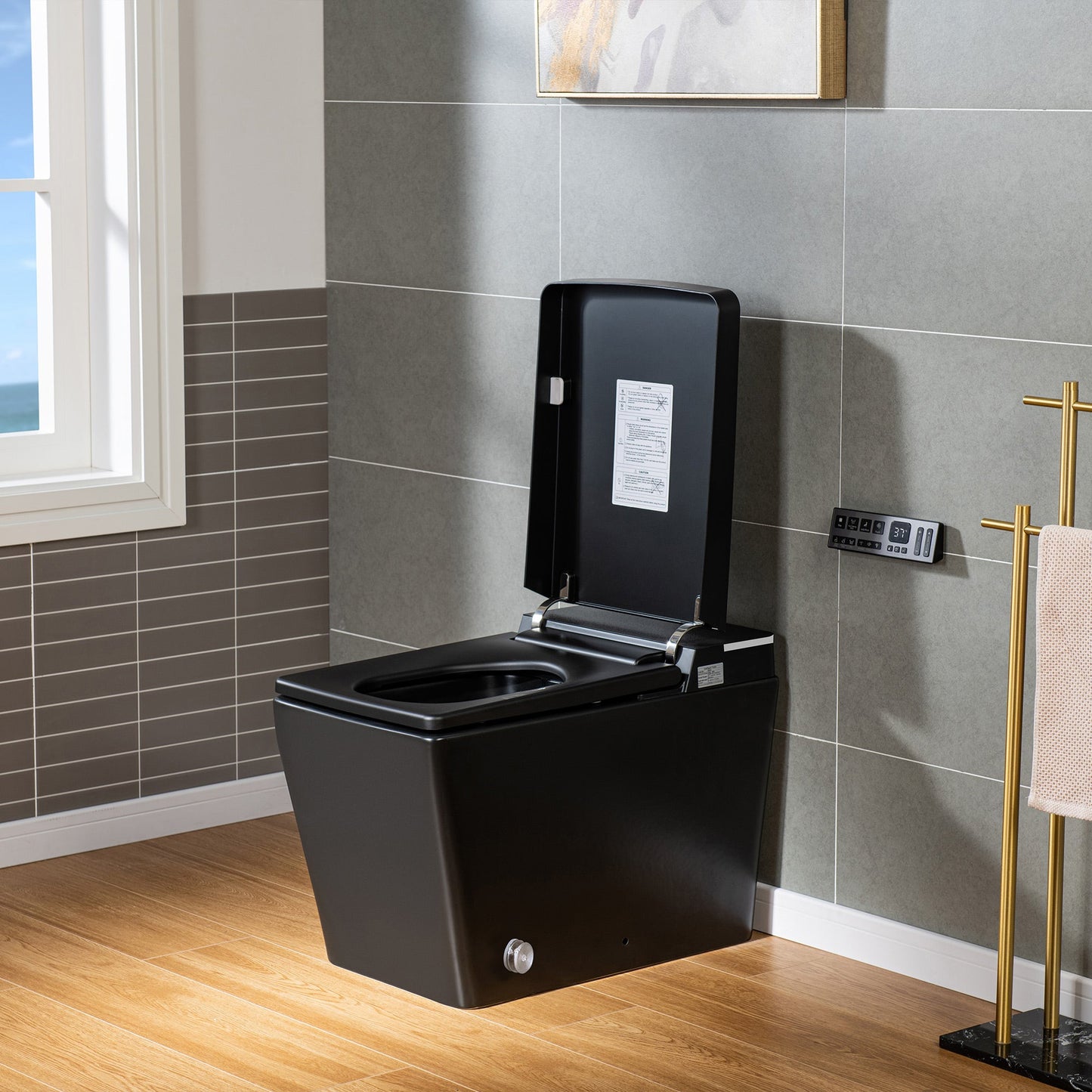 WOODBRIDGE EBT-MB03 One Piece Square Smart Bidet Toilet with Auto Open & Close, Foot Sensor, Auto Flush, Multiple Spray Modes, Heated Seat, Warm Water and Air Dryer, Auto LED Nightlight, Matte Black