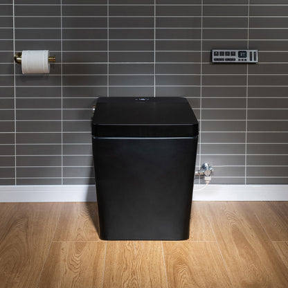 WOODBRIDGE EBT-MB03 One Piece Square Smart Bidet Toilet with Auto Open & Close, Foot Sensor, Auto Flush, Multiple Spray Modes, Heated Seat, Warm Water and Air Dryer, Auto LED Nightlight, Matte Black