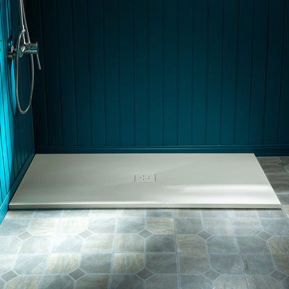 WOODBRIDGE 47.75-in L x 36-in W Zero-Threshold End-Drain Shower Base with Center Drain Placement, Matching Decorative Drain Plate and Tile Flange, Wheel Chair Access, Low Profile