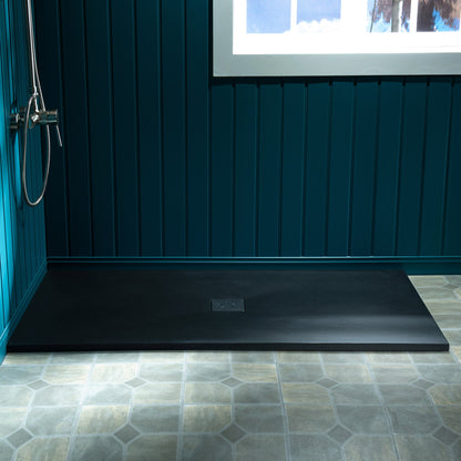 WOODBRIDGE 60-in L x 36-in W Zero-Threshold End-Drain Shower Base with Center Drain Placement, Matching Decorative Drain Plate and Tile Flange, Wheel Chair Access, Low Profile