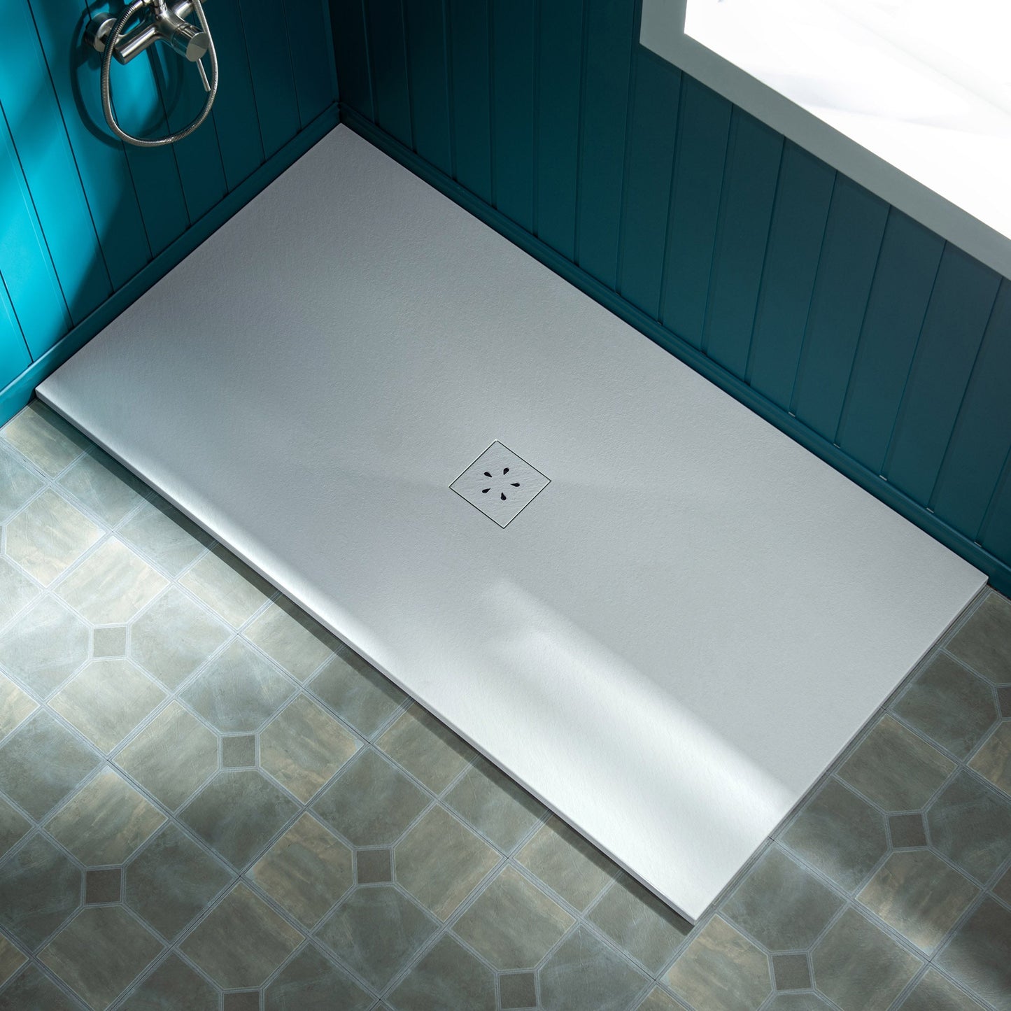 WOODBRIDGE 47.75-in L x 36-in W Zero-Threshold End-Drain Shower Base with Center Drain Placement, Matching Decorative Drain Plate and Tile Flange, Wheel Chair Access, Low Profile