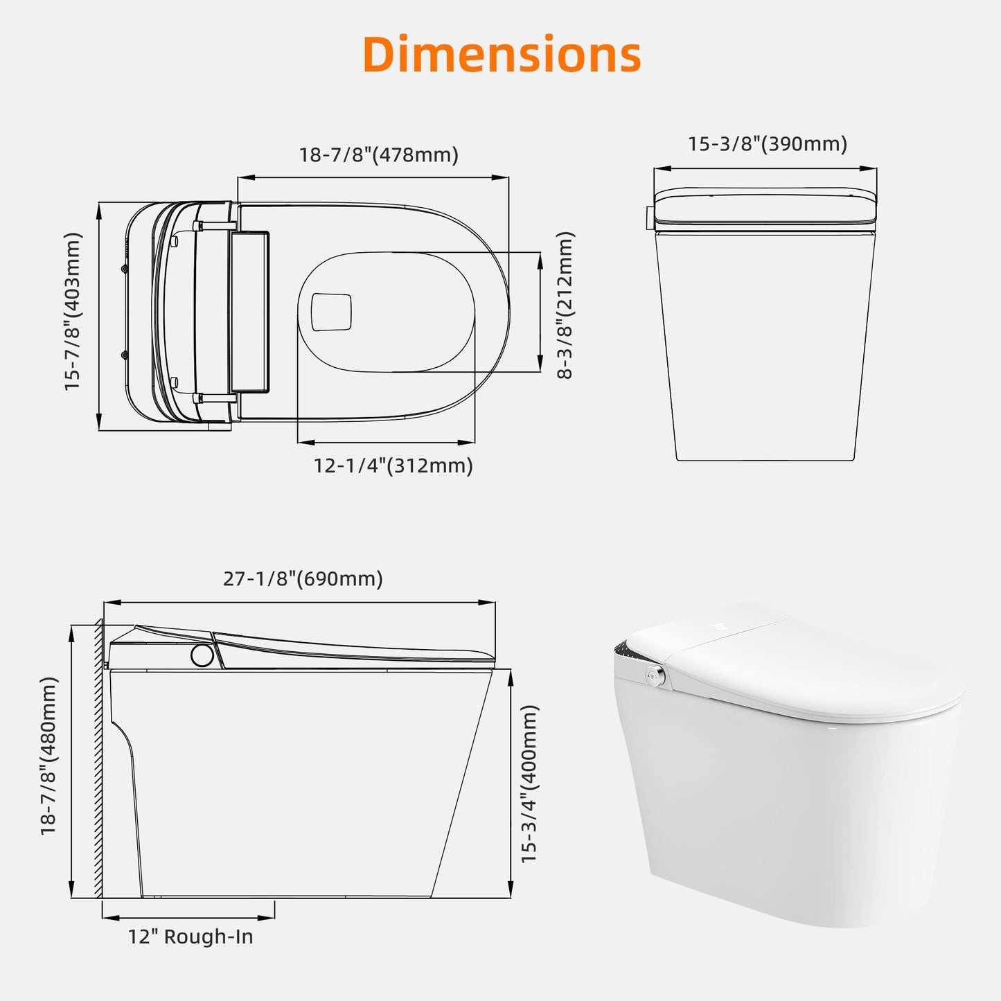 WOODBRIDGE GT073 Smart Toilet with Auto Open/Close Lid, Foot Sensor, Zero Pressure System, Multi-Function Wash & Warm Air Dry – Ideal for Low Water Pressure Homes & Hygiene-Conscious Living