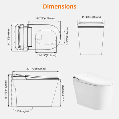 WOODBRIDGE GT073 Smart Toilet with Auto Open/Close Lid, Foot Sensor, Zero Pressure System, Multi-Function Wash & Warm Air Dry – Ideal for Low Water Pressure Homes & Hygiene-Conscious Living