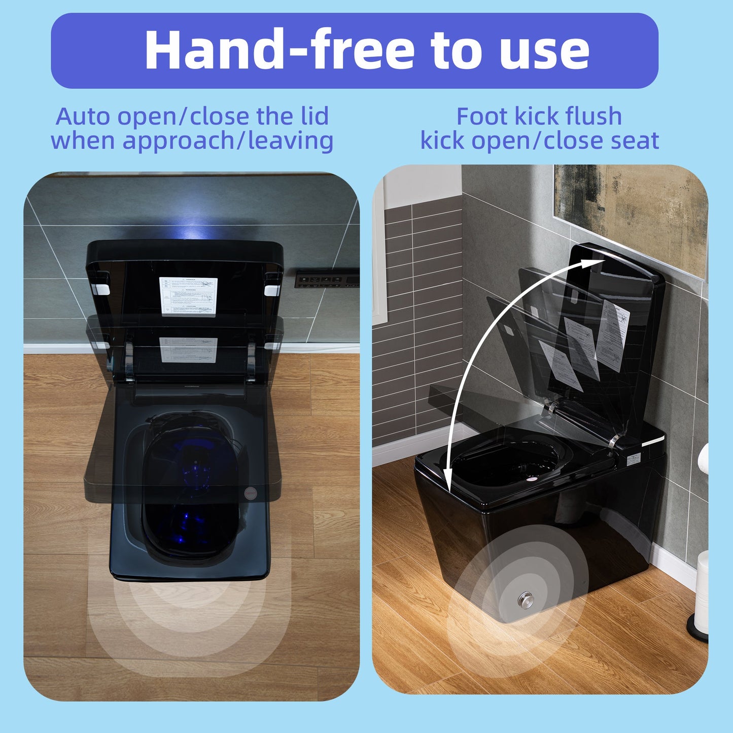 WOODBRIDGE EBT-HB02 One-Piece Square Smart Bidet Toilet with Auto Open & Close, Foot Sensor, Auto Flush, Multiple Spray Modes, Heated Seat, Warm Water and Air Dryer, Auto LED Nightlight, Glossy Black