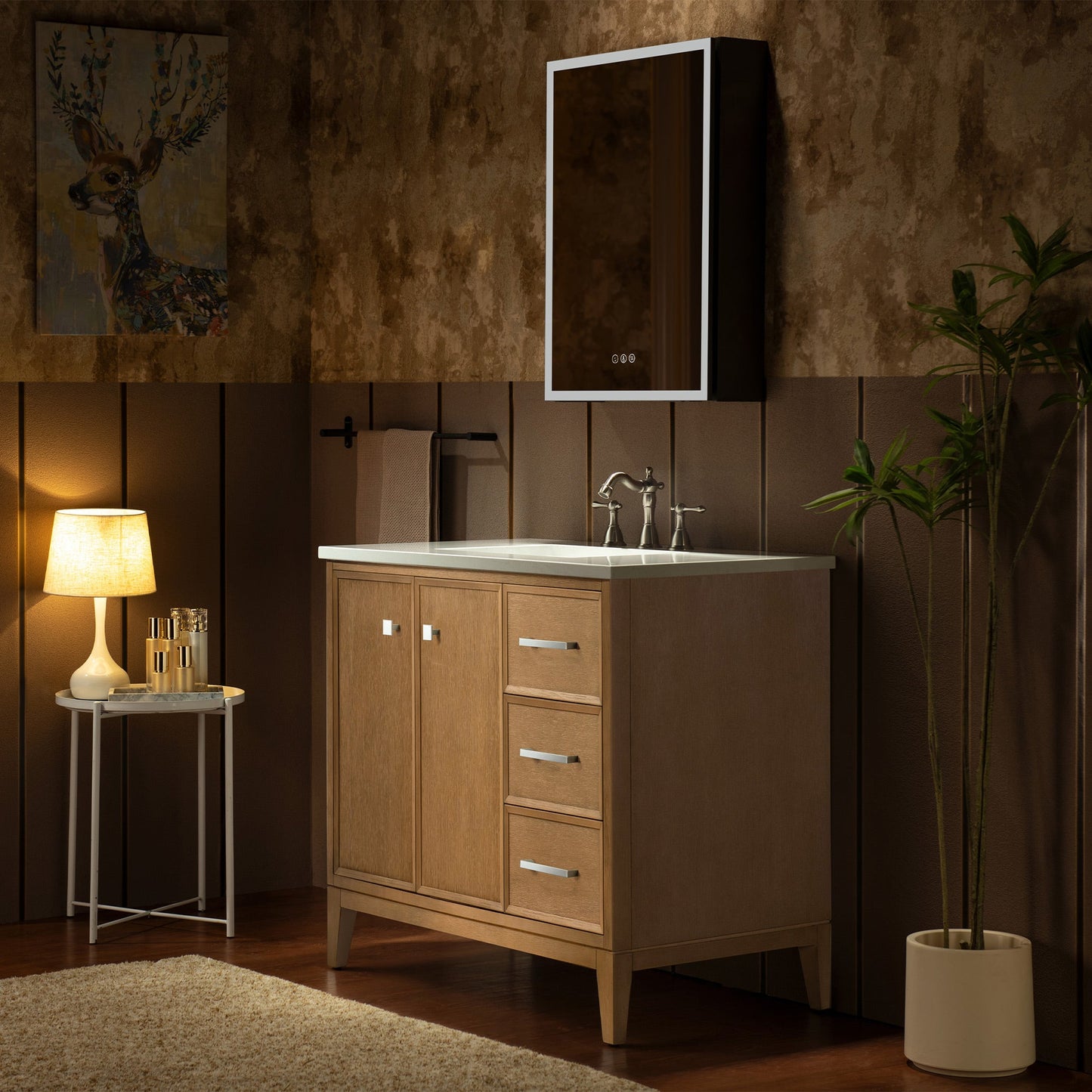WOODBRIDGE 37" White Single Sink Bathroom Vanity Engineered Stone Top, Pre-drilled for 8 in. widespread faucets, Solid Wood Frame & Drawers, Fully Assembled and Ready to Install.