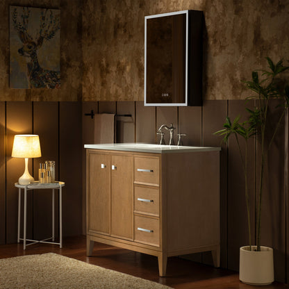 WOODBRIDGE 37" White Single Sink Bathroom Vanity Engineered Stone Top, Pre-drilled for 8 in. widespread faucets, Solid Wood Frame & Drawers, Fully Assembled and Ready to Install.