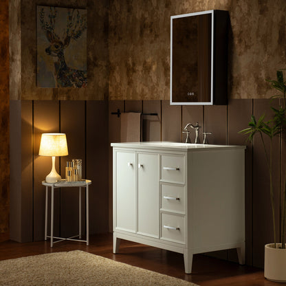 WOODBRIDGE 37" White Single Sink Bathroom Vanity Engineered Stone Top, Pre-drilled for 8 in. widespread faucets, Solid Wood Frame & Drawers, Fully Assembled and Ready to Install.