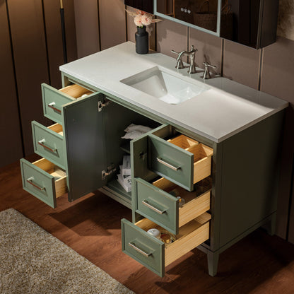 WOODBRIDGE 49" White Single Sink Bathroom Vanity Engineered Stone Top, Pre-drilled for 8 in. widespread faucets, Solid Wood Frame & Drawers, Fully Assembled and Ready to Install.
