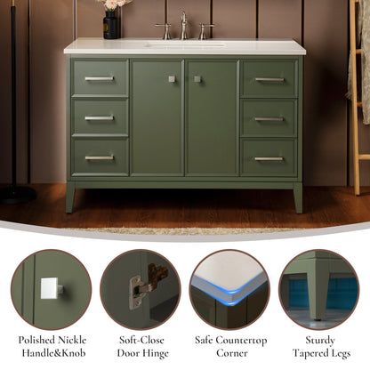 WOODBRIDGE 49" White Single Sink Bathroom Vanity Engineered Stone Top, Pre-drilled for 8 in. widespread faucets, Solid Wood Frame & Drawers, Fully Assembled and Ready to Install.