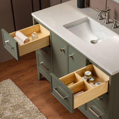 WOODBRIDGE 49" White Single Sink Bathroom Vanity Engineered Stone Top, Pre-drilled for 8 in. widespread faucets, Solid Wood Frame & Drawers, Fully Assembled and Ready to Install.