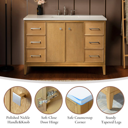 WOODBRIDGE 49" White Single Sink Bathroom Vanity Engineered Stone Top, Pre-drilled for 8 in. widespread faucets, Solid Wood Frame & Drawers, Fully Assembled and Ready to Install.