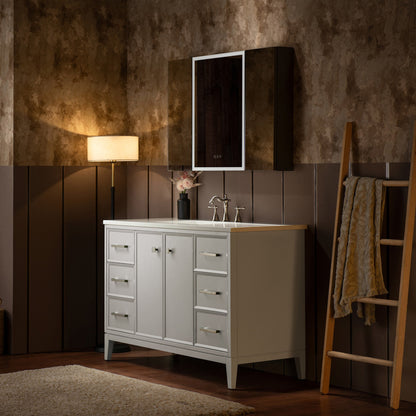 WOODBRIDGE 49" White Single Sink Bathroom Vanity Engineered Stone Top, Pre-drilled for 8 in. widespread faucets, Solid Wood Frame & Drawers, Fully Assembled and Ready to Install.