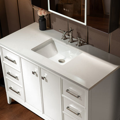 WOODBRIDGE 49" White Single Sink Bathroom Vanity Engineered Stone Top, Pre-drilled for 8 in. widespread faucets, Solid Wood Frame & Drawers, Fully Assembled and Ready to Install.