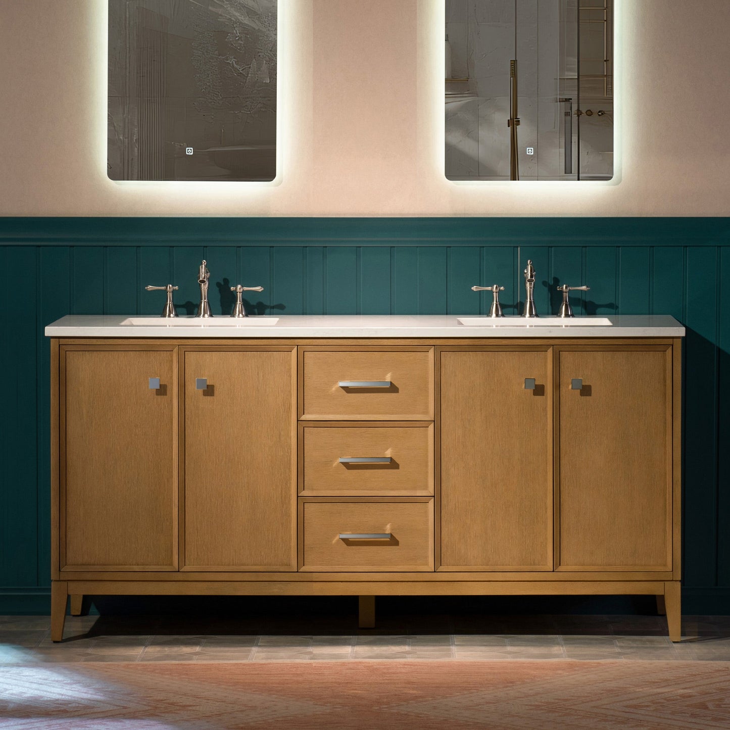 WOODBRIDGE 61" White Bathroom Vanity – Double Sink with Engineered Stone Top, Pre-drilled for 8 in. widespread faucets, Solid Wood Frame & Drawers, Fully Assembled and Ready for Installation