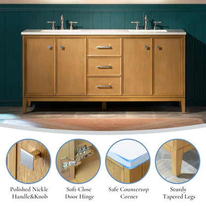 WOODBRIDGE 61" White Bathroom Vanity – Double Sink with Engineered Stone Top, Pre-drilled for 8 in. widespread faucets, Solid Wood Frame & Drawers, Fully Assembled and Ready for Installation