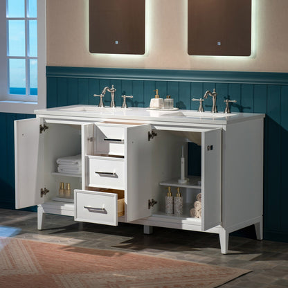 WOODBRIDGE 61" White Bathroom Vanity – Double Sink with Engineered Stone Top, Pre-drilled for 8 in. widespread faucets, Solid Wood Frame & Drawers, Fully Assembled and Ready for Installation