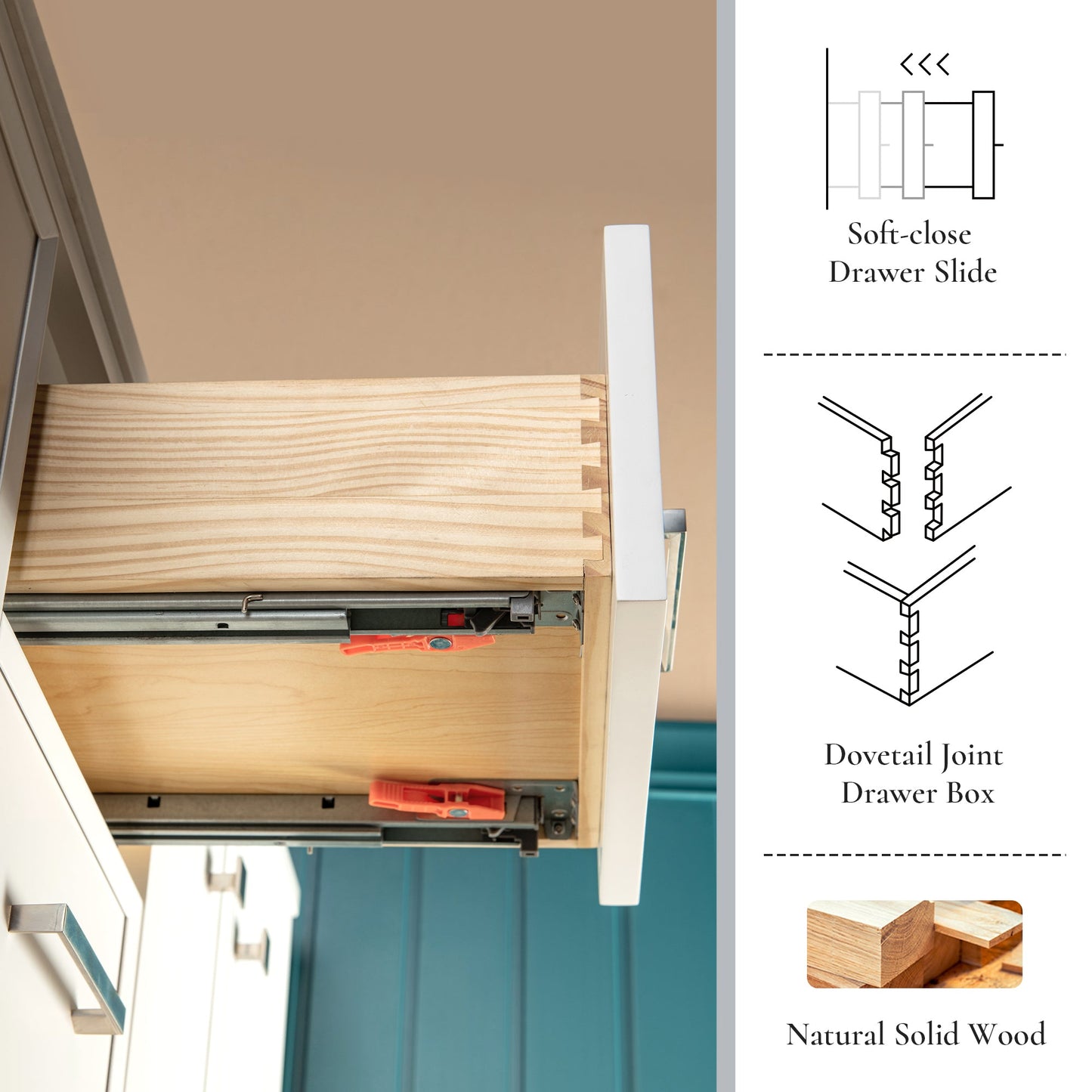 WOODBRIDGE 61" White Bathroom Vanity – Double Sink with Engineered Stone Top, Pre-drilled for 8 in. widespread faucets, Solid Wood Frame & Drawers, Fully Assembled and Ready for Installation