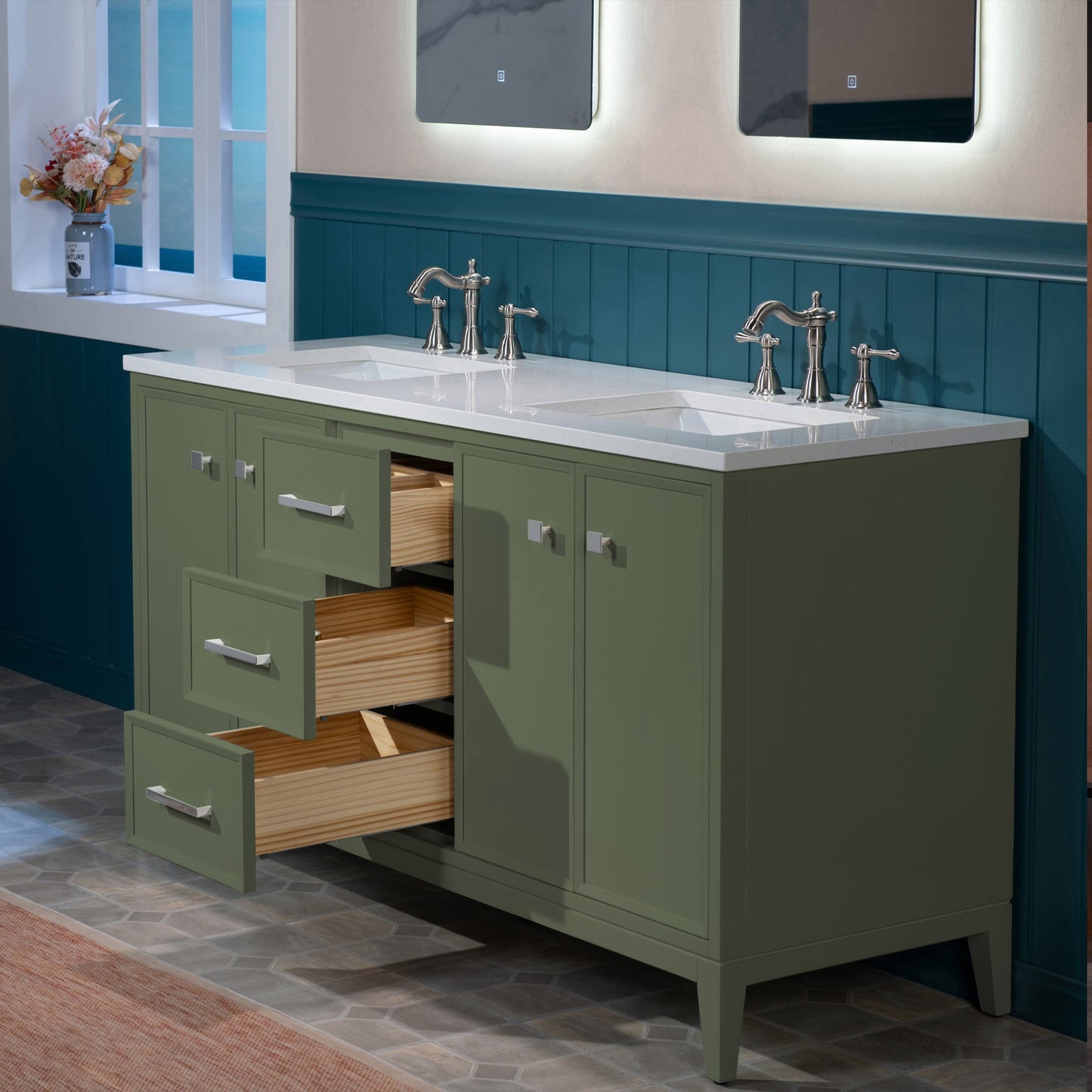 WOODBRIDGE 73" White Bathroom Vanity – Double Sink with Engineered Stone Top, Pre-drilled for 8 in. widespread faucets, Solid Wood Frame & Drawers, Fully Assembled and Ready for Installation