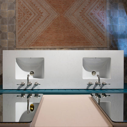WOODBRIDGE 73" White Bathroom Vanity – Double Sink with Engineered Stone Top, Pre-drilled for 8 in. widespread faucets, Solid Wood Frame & Drawers, Fully Assembled and Ready for Installation