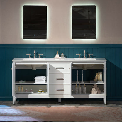 WOODBRIDGE 73" White Bathroom Vanity – Double Sink with Engineered Stone Top, Pre-drilled for 8 in. widespread faucets, Solid Wood Frame & Drawers, Fully Assembled and Ready for Installation