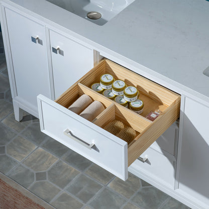 WOODBRIDGE 73" White Bathroom Vanity – Double Sink with Engineered Stone Top, Pre-drilled for 8 in. widespread faucets, Solid Wood Frame & Drawers, Fully Assembled and Ready for Installation