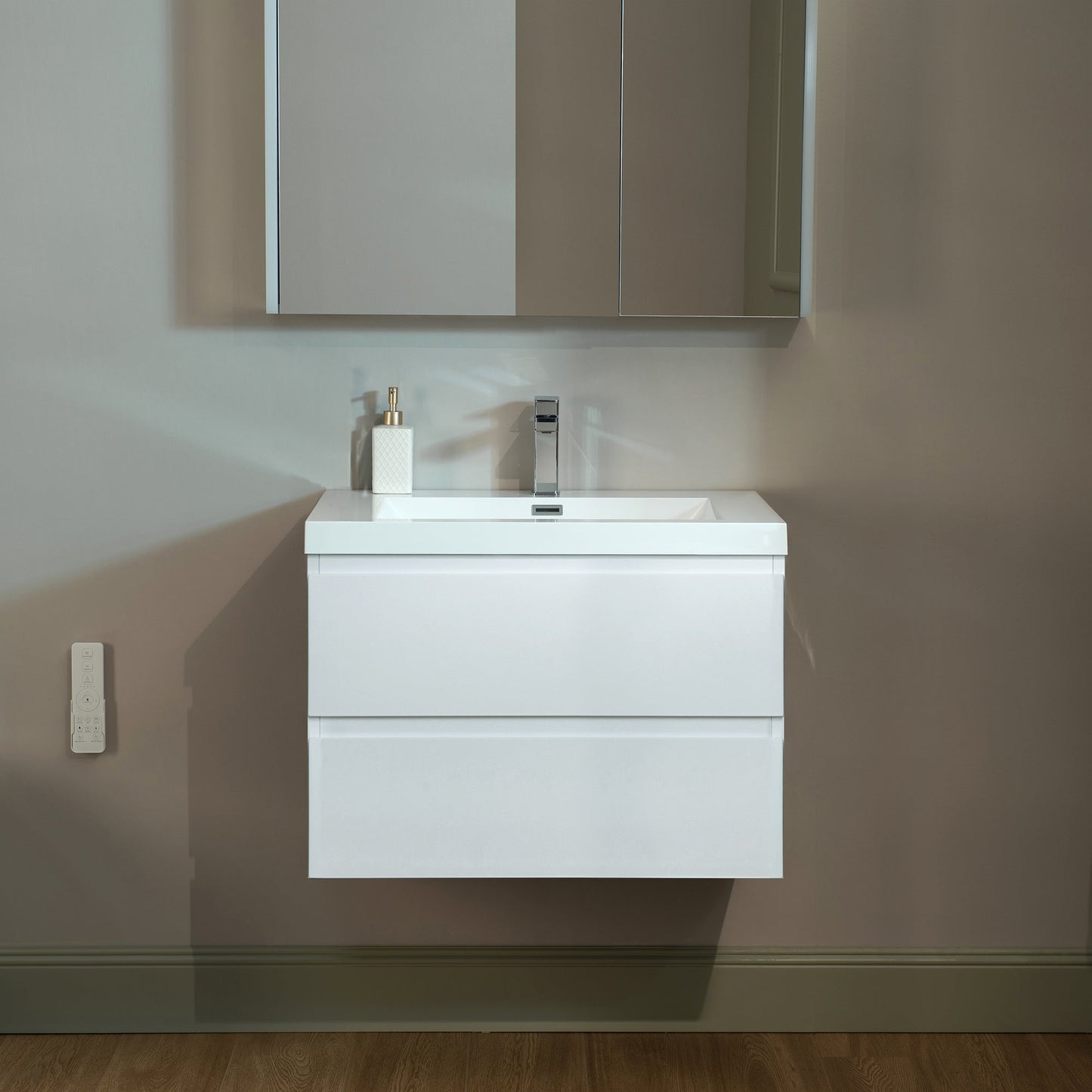 WOODBRIDGE 23-5/8 in. W x 19-5/8 in. D Wall Mounted Floating Vanity in Glossy White with Resin Composite Vanity Top in Glossy White