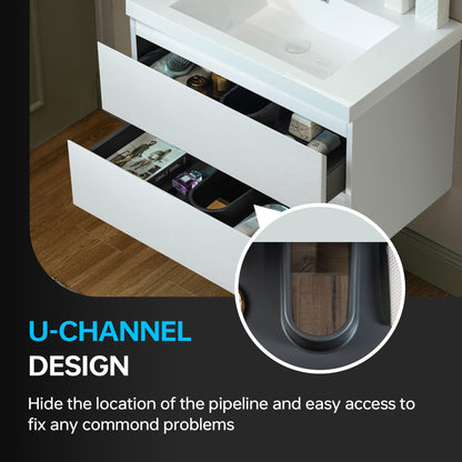 WOODBRIDGE 23-5/8 in. W x 19-5/8 in. D Wall Mounted Floating Vanity in Glossy White with Resin Composite Vanity Top in Glossy White