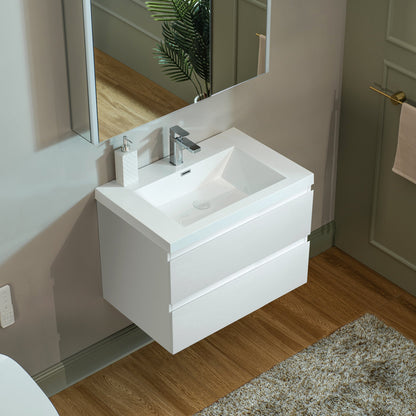 WOODBRIDGE 23-5/8 in. W x 19-5/8 in. D Wall Mounted Floating Vanity in Glossy White with Resin Composite Vanity Top in Glossy White