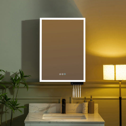 WOODBRIDGE Modern Rectangle 19.75" W x 27.75" H Smart Storage Medicine Cabinet with Anti-Fog Mirror, LED Lighting, and Compact Design