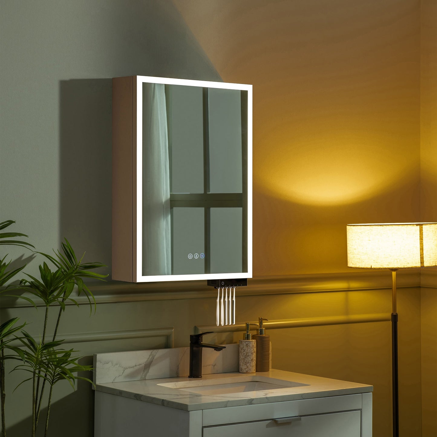 WOODBRIDGE Modern Rectangle 19.75" W x 27.75" H Smart Storage Medicine Cabinet with Anti-Fog Mirror, LED Lighting, and Compact Design
