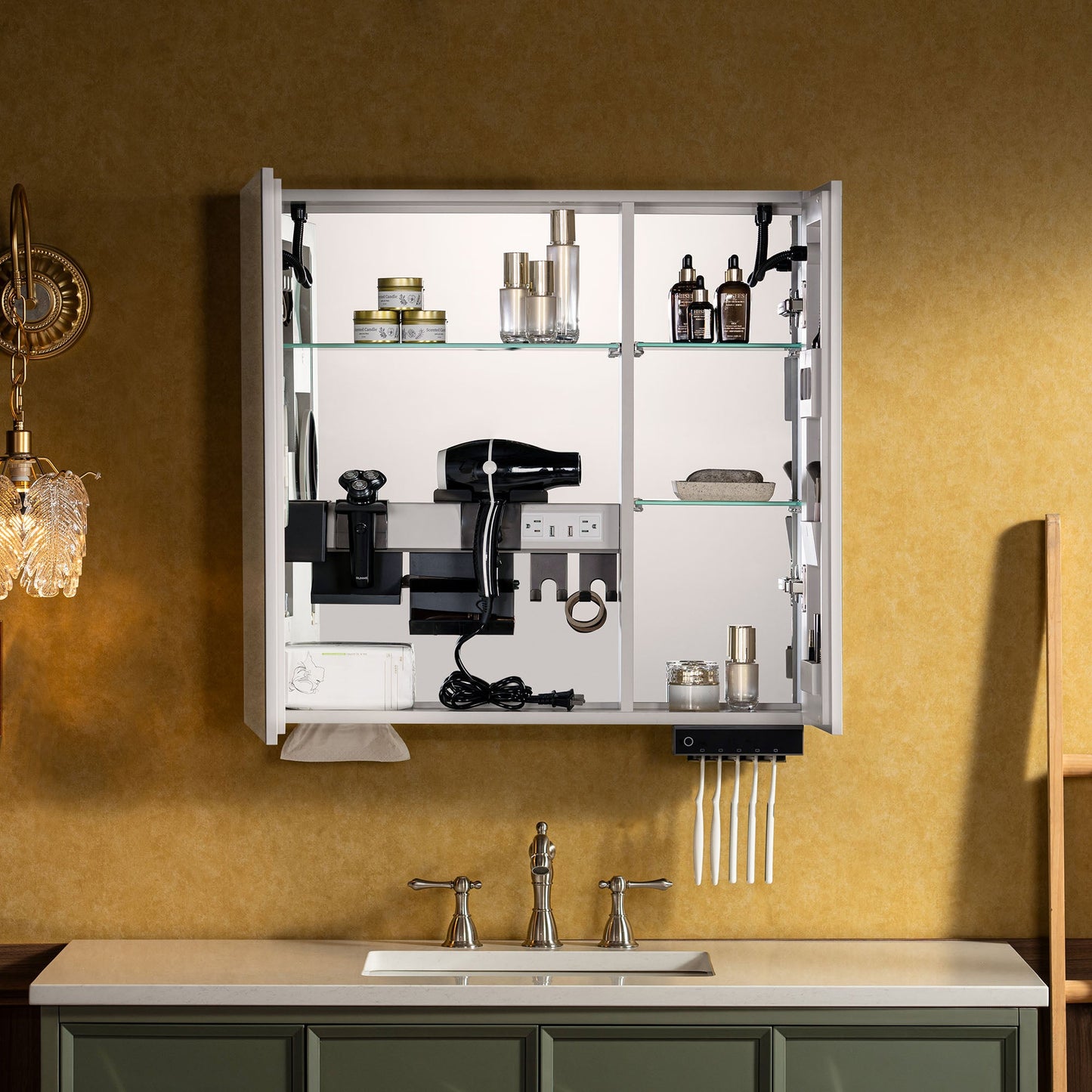 WOODBRIDGE Modern Rectangle 19.75" W x 27.75" H Smart Storage Medicine Cabinet with Anti-Fog Mirror, LED Lighting, and Compact Design