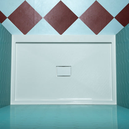 WOODBRIDGE 48 in. x 32 in. Solid Surface Shower Pan Base in White, Alcove Installation with Center Drain, Slip-Resistant & Mold-Resistant