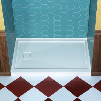 WOODBRIDGE 48 in. x 32 in. Solid Surface Shower Pan Base in White, Alcove Installation with Left Drain, Slip-Resistant & Mold-Resistant