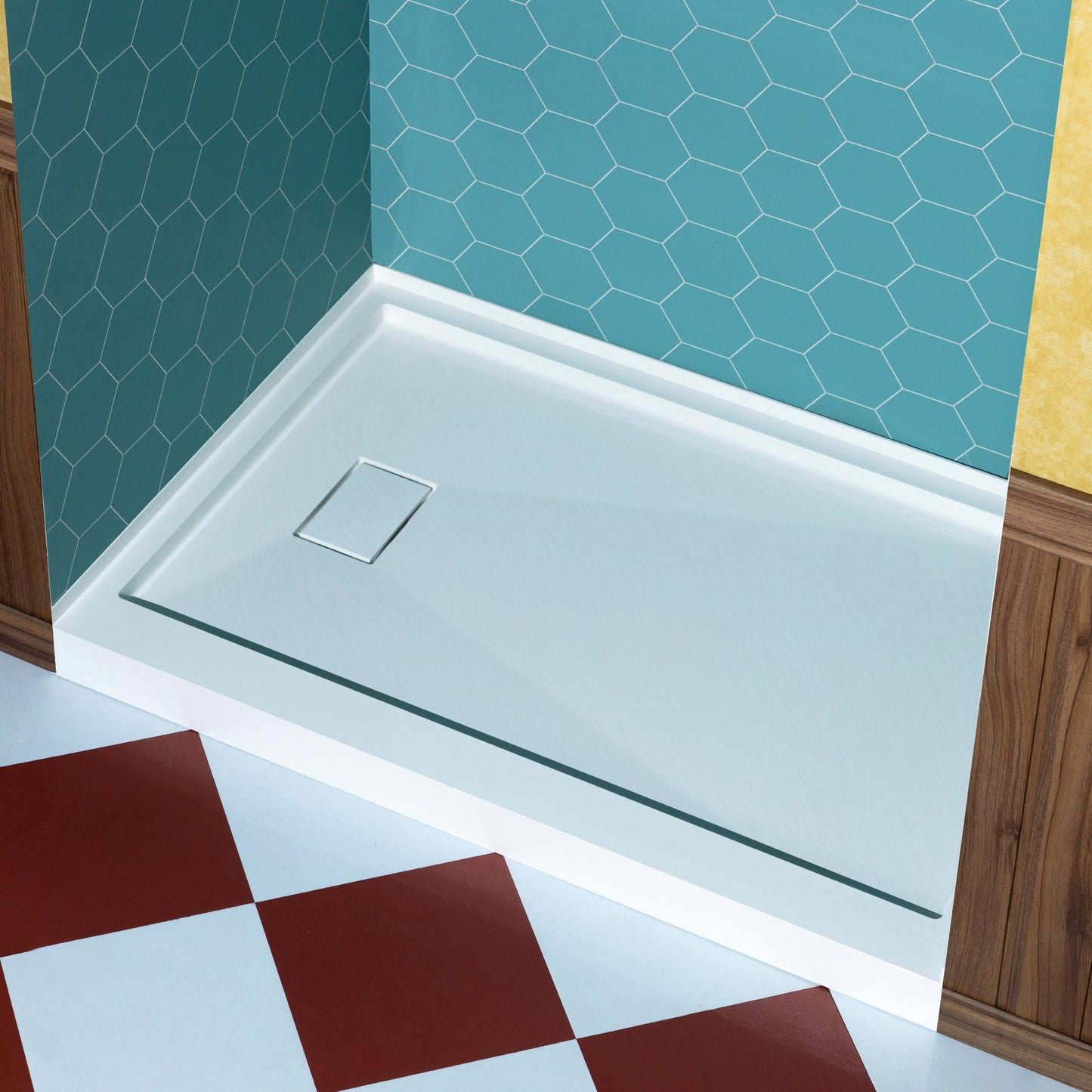 WOODBRIDGE 48 in. x 32 in. Solid Surface Shower Pan Base in White, Alcove Installation with Left Drain, Slip-Resistant & Mold-Resistant