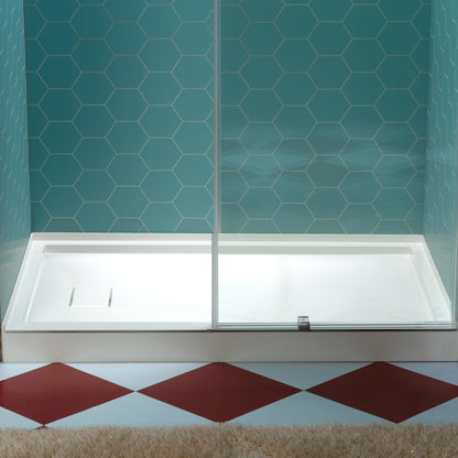 WOODBRIDGE 48 in. x 32 in. Solid Surface Shower Pan Base in White, Alcove Installation with Left Drain, Slip-Resistant & Mold-Resistant