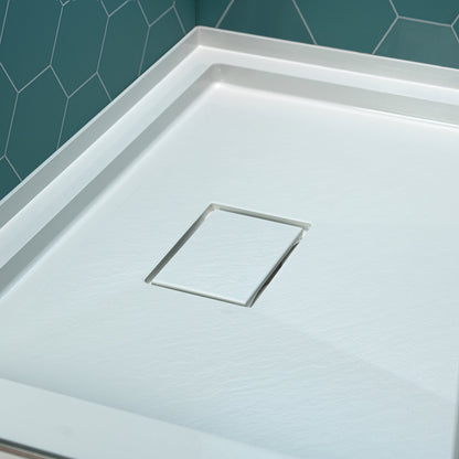 WOODBRIDGE 48 in. x 32 in. Solid Surface Shower Pan Base in White, Alcove Installation with Left Drain, Slip-Resistant & Mold-Resistant