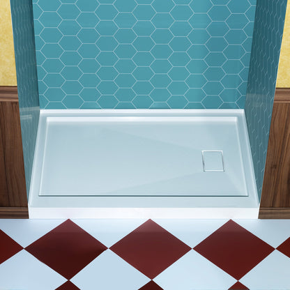 WOODBRIDGE 48 in. x 32 in. Solid Surface Shower Pan Base in White, Alcove Installation with Right Drain, Slip-Resistant & Mold-Resistant