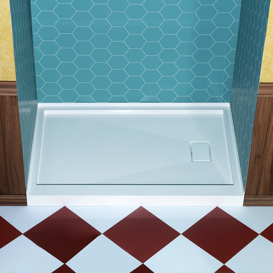 WOODBRIDGE 48 in. x 32 in. Solid Surface Shower Pan Base in White, Alcove Installation with Right Drain, Slip-Resistant & Mold-Resistant
