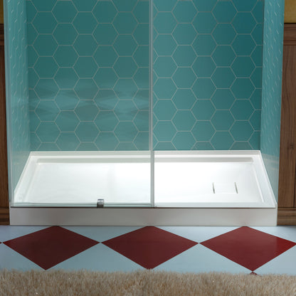 WOODBRIDGE 48 in. x 32 in. Solid Surface Shower Pan Base in White, Alcove Installation with Right Drain, Slip-Resistant & Mold-Resistant