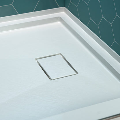 WOODBRIDGE 48 in. x 32 in. Solid Surface Shower Pan Base in White, Alcove Installation with Right Drain, Slip-Resistant & Mold-Resistant