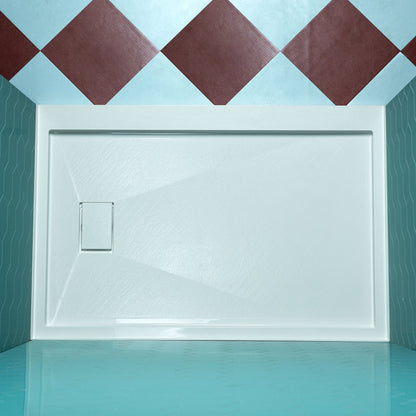 WOODBRIDGE 48 in. x 32 in. Solid Surface Shower Pan Base in White, Alcove Installation with Right Drain, Slip-Resistant & Mold-Resistant