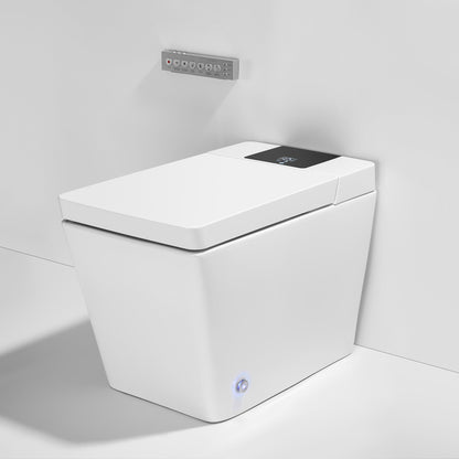 WOODBRIDGE EBT-WH01 One Piece Square Smart Bidet Toilet with Auto Open & Close, Foot Sensor, Auto Flush, Multiple Spray Modes, Heated Seat, Warm Water and Air Dryer, Auto LED Nightlight, Glossy White