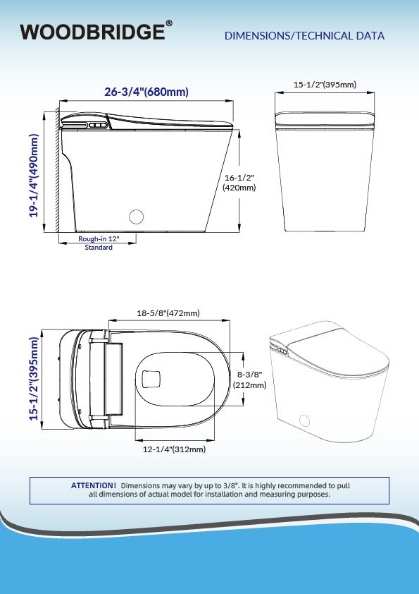WOODBRIDGE GT100 Smart Toilet with Auto Open/Close Lid, Foot Sensor, Auto Flush, No Bidet, Heated Seat & Fragrance System, ADA Chair Height, Easy to Install